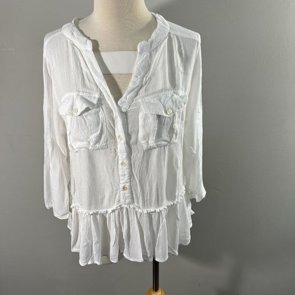 DEREK HEART White‎ Button Down Bohemian Shirt (S) - Picture 2 of 8